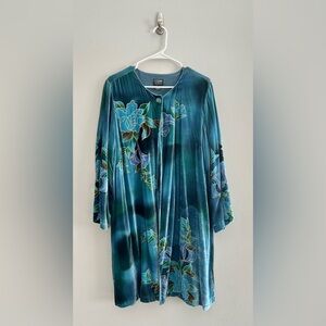 Citron Santa Monica Velvet Blue Floral Dress And Duster Set | Size L